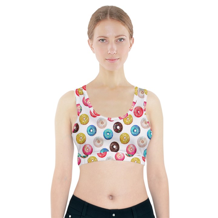 Delicious Multicolored Donuts On White Background Sports Bra With Pocket