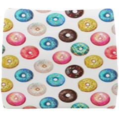 Delicious Multicolored Donuts On White Background Seat Cushion by SychEva