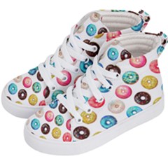 Delicious Multicolored Donuts On White Background Kids  Hi-top Skate Sneakers