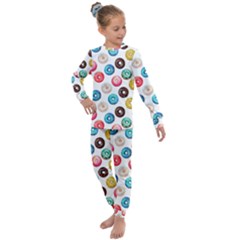 Delicious Multicolored Donuts On White Background Kids  Long Sleeve Set  by SychEva