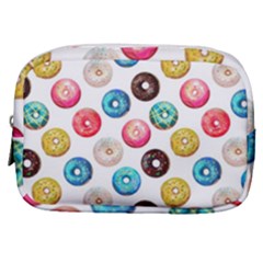 Delicious Multicolored Donuts On White Background Make Up Pouch (small) by SychEva