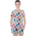 Delicious Multicolored Donuts On White Background Women s Tee and Shorts Set View1