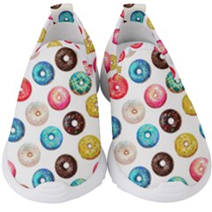 Delicious Multicolored Donuts On White Background Kids  Slip On Sneakers by SychEva