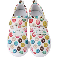 Delicious Multicolored Donuts On White Background Men s Velcro Strap Shoes by SychEva