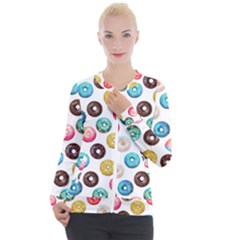 Delicious Multicolored Donuts On White Background Casual Zip Up Jacket by SychEva