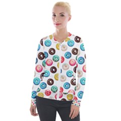 Delicious Multicolored Donuts On White Background Velvet Zip Up Jacket by SychEva