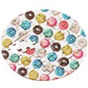 Delicious Multicolored Donuts On White Background Wooden Puzzle Round View3