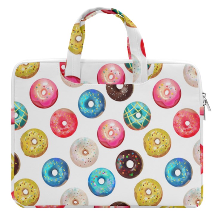 Delicious Multicolored Donuts On White Background MacBook Pro Double Pocket Laptop Bag