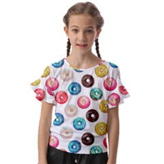 Delicious Multicolored Donuts On White Background Kids  Cut Out Flutter Sleeves by SychEva