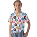 Delicious Multicolored Donuts On White Background Kids  Cuff Sleeve Scrunch Bottom Tee View1