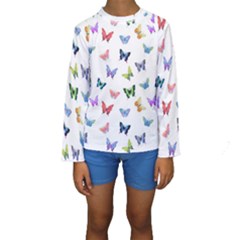 Cute Bright Butterflies Hover In The Air Kids  Long Sleeve Swimwear by SychEva