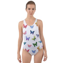 Cute Bright Butterflies Hover In The Air Cut-out Back One Piece Swimsuit by SychEva