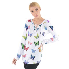 Cute Bright Butterflies Hover In The Air Tie Up Tee by SychEva