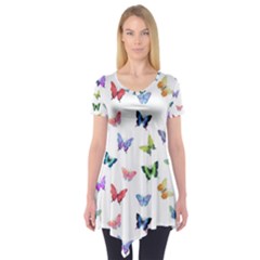 Cute Bright Butterflies Hover In The Air Short Sleeve Tunic  by SychEva