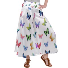 Cute Bright Butterflies Hover In The Air Satin Palazzo Pants by SychEva