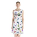 Cute Bright Butterflies Hover In The Air Sleeveless Waist Tie Chiffon Dress View1