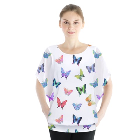 Cute Bright Butterflies Hover In The Air Batwing Chiffon Blouse by SychEva