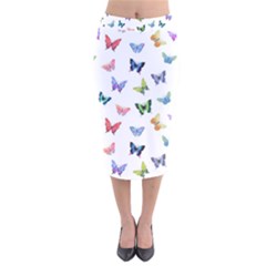 Cute Bright Butterflies Hover In The Air Velvet Midi Pencil Skirt by SychEva