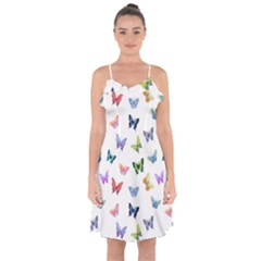 Cute Bright Butterflies Hover In The Air Ruffle Detail Chiffon Dress by SychEva