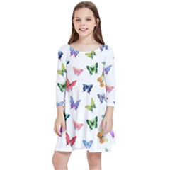 Cute Bright Butterflies Hover In The Air Kids  Quarter Sleeve Skater Dress by SychEva