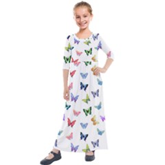 Cute Bright Butterflies Hover In The Air Kids  Quarter Sleeve Maxi Dress by SychEva