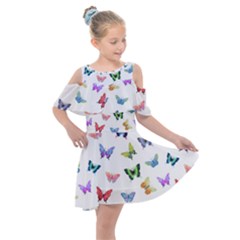 Cute Bright Butterflies Hover In The Air Kids  Shoulder Cutout Chiffon Dress by SychEva