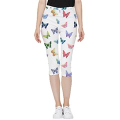 Cute Bright Butterflies Hover In The Air Inside Out Lightweight Velour Capri Leggings 