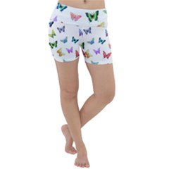 Cute Bright Butterflies Hover In The Air Lightweight Velour Yoga Shorts by SychEva