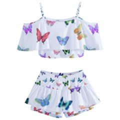 Cute Bright Butterflies Hover In The Air Kids  Off Shoulder Skirt Bikini by SychEva