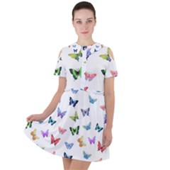 Cute Bright Butterflies Hover In The Air Short Sleeve Shoulder Cut Out Dress  by SychEva