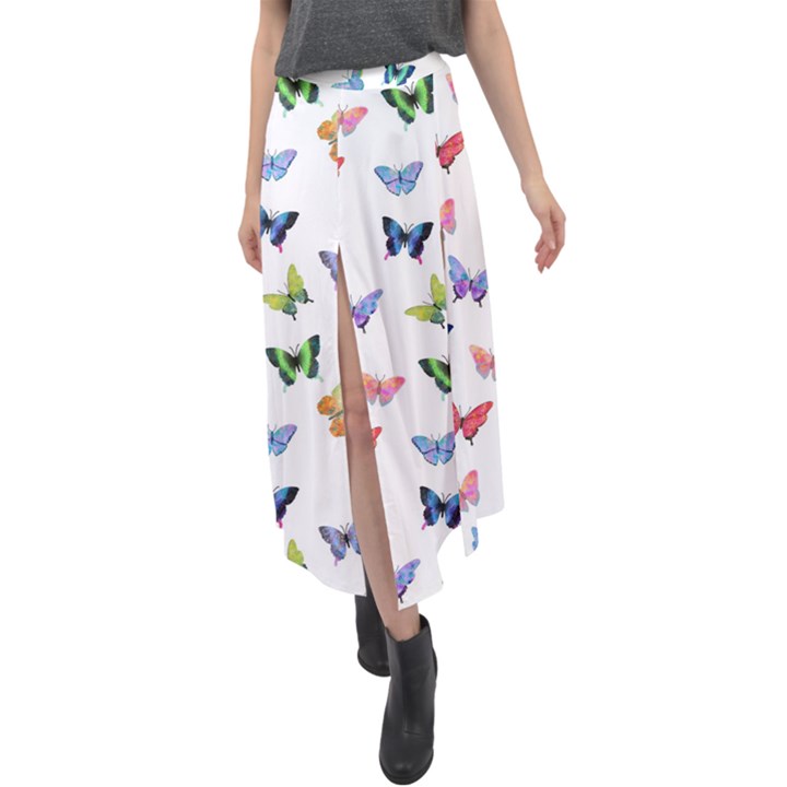 Cute Bright Butterflies Hover In The Air Velour Split Maxi Skirt