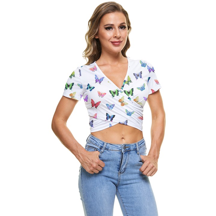 Cute Bright Butterflies Hover In The Air Short Sleeve Foldover Tee