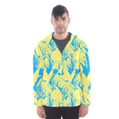 Yellow And Blue Leafs Silhouette At Sky Blue Men s Hooded Windbreaker