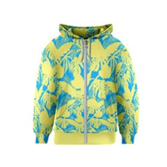 Yellow And Blue Leafs Silhouette At Sky Blue Kids  Zipper Hoodie