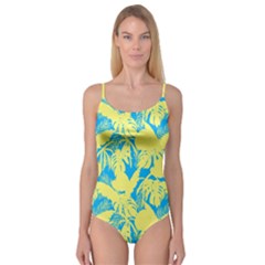 Yellow And Blue Leafs Silhouette At Sky Blue Camisole Leotard  by Casemiro