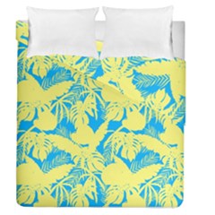 Yellow And Blue Leafs Silhouette At Sky Blue Duvet Cover Double Side (queen Size) by Casemiro