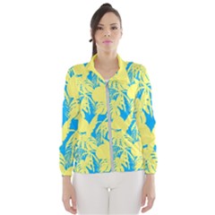 Yellow And Blue Leafs Silhouette At Sky Blue Women s Windbreaker by Casemiro