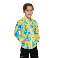 Yellow And Blue Leafs Silhouette At Sky Blue Kids  Windbreaker