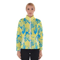 Yellow And Blue Leafs Silhouette At Sky Blue Women s Bomber Jacket