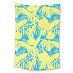 Yellow And Blue Leafs Silhouette At Sky Blue Large Tapestry