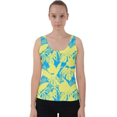 Yellow And Blue Leafs Silhouette At Sky Blue Velvet Tank Top by Casemiro