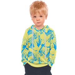 Yellow And Blue Leafs Silhouette At Sky Blue Kids  Overhead Hoodie