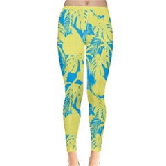 Yellow And Blue Leafs Silhouette At Sky Blue Inside Out Leggings by Casemiro