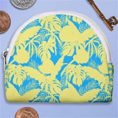 Yellow And Blue Leafs Silhouette At Sky Blue Horseshoe Style Canvas Pouch by Casemiro