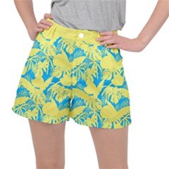 Yellow And Blue Leafs Silhouette At Sky Blue Ripstop Shorts by Casemiro