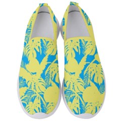 Yellow And Blue Leafs Silhouette At Sky Blue Men s Slip On Sneakers by Casemiro