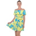 Yellow and blue leafs silhouette at sky blue Off Shoulder Velour Dress View1