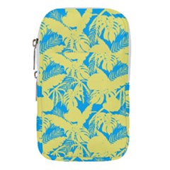 Yellow And Blue Leafs Silhouette At Sky Blue Waist Pouch (small) by Casemiro