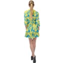 Yellow and blue leafs silhouette at sky blue Mini Skater Shirt Dress View2