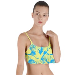 Yellow And Blue Leafs Silhouette At Sky Blue Layered Top Bikini Top  by Casemiro